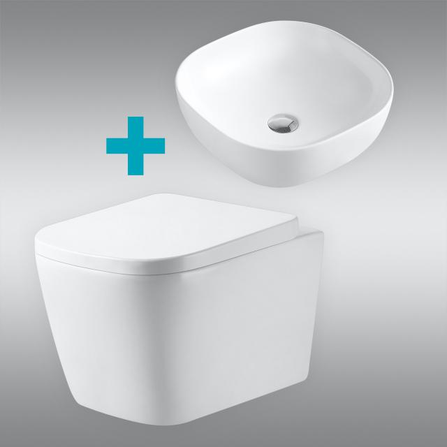 PREMIUM 100 washbasin with wall-mounted toilet, rimless, with toilet seat