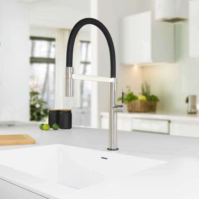 PREMIUM 300 stainless steel kitchen mixer tap, with flexible spout with hose, height 50 cm, 5 year guarantee