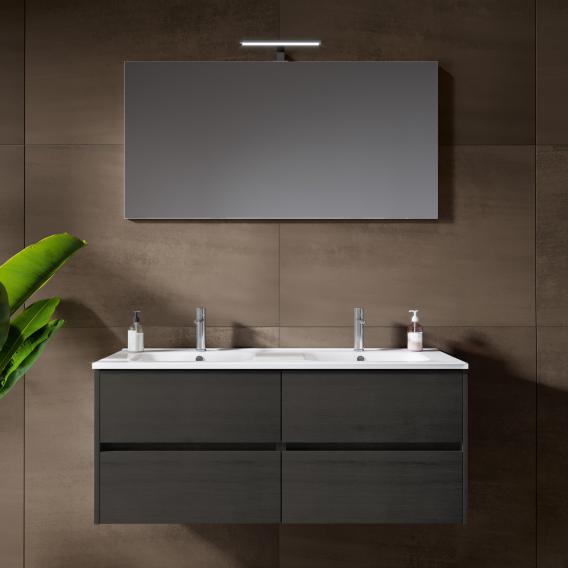 Riho Porto Square double washbasin with vanity unit and mirror dark grey oak