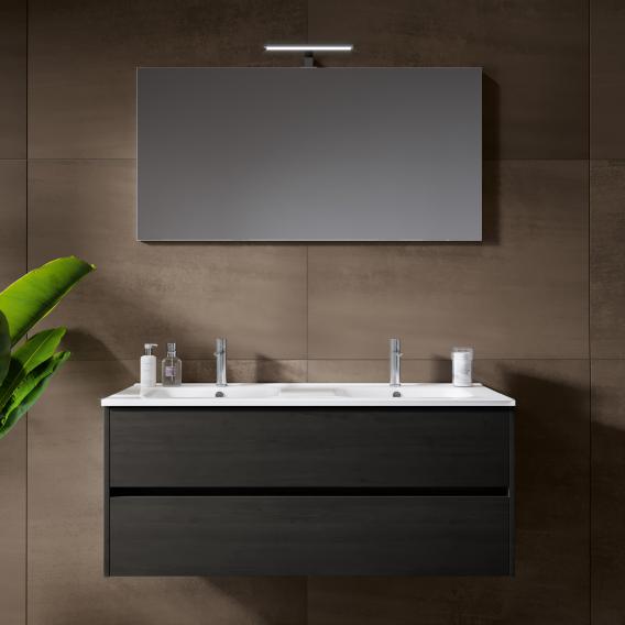 Riho Porto Square double washbasin with vanity unit and mirror dark grey oak