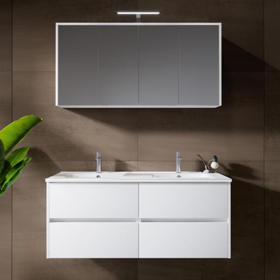 Riho Porto Wave double washbasin with vanity unit and mirror cabinet front white high gloss / corpus white high gloss