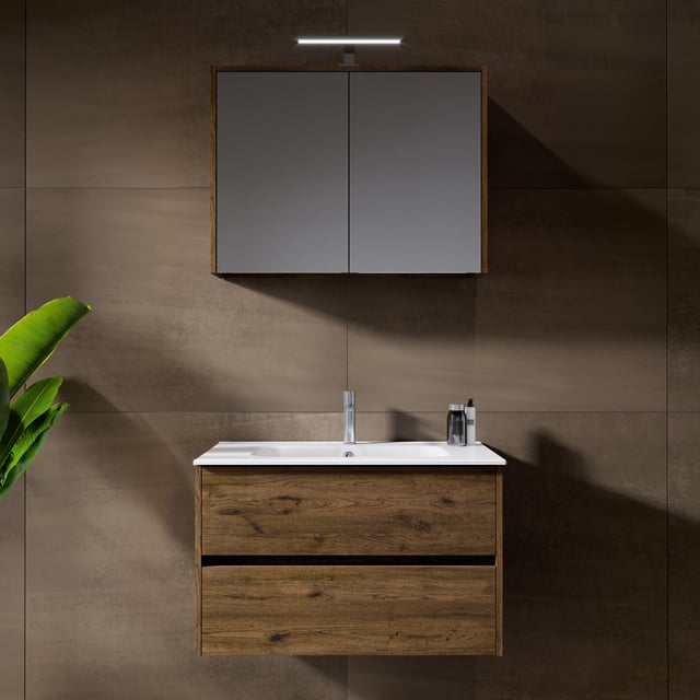 Lomadox Set Di Mobili Da Bagno Con Lavabo Da 81 Cm E Specchio A LED