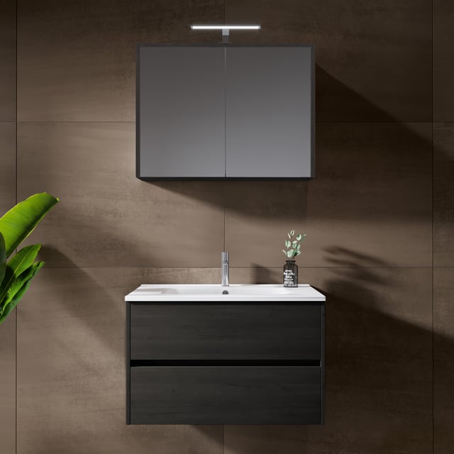 Maison Exclusive - Armadietto Specchio con LED da Bagno Rovere Marrone