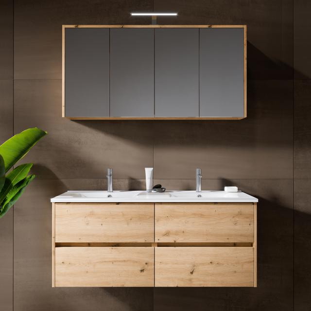 Riho Porto Square double washbasin with vanity unit and mirror cabinet light oak