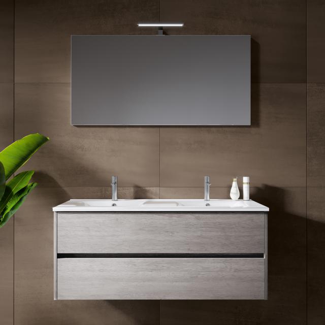 Riho Porto Wave double washbasin with vanity unit and mirror front grey oak / corpus grey oak