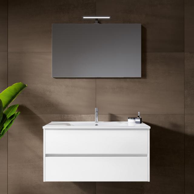 Riho Porto Wave washbasin with vanity unit and LED mirror front white high gloss / corpus white high gloss