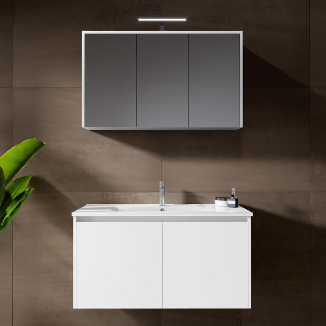Riho Porto Wave washbasin with vanity unit and mirror cabinet front white high gloss / corpus white high gloss