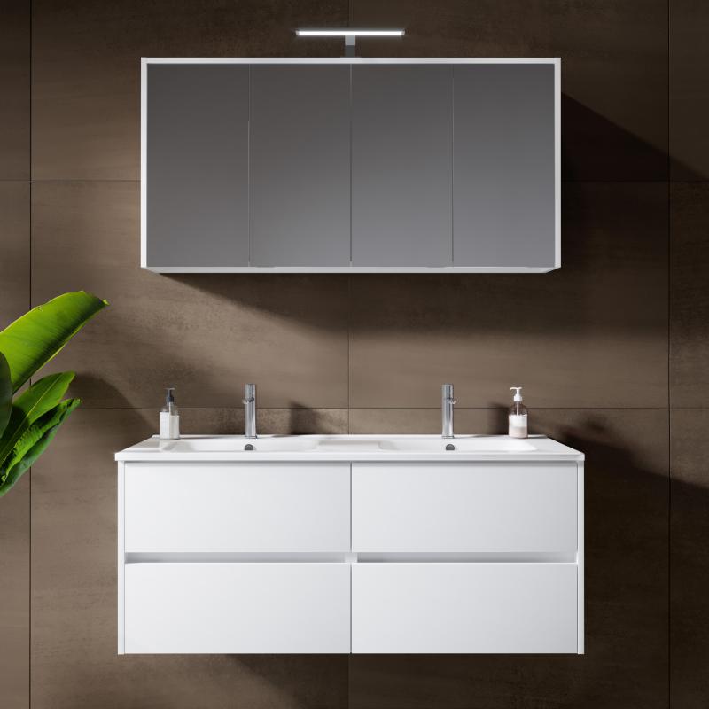 Riho Porto Square double washbasin with vanity unit and mirror cabinet white high gloss