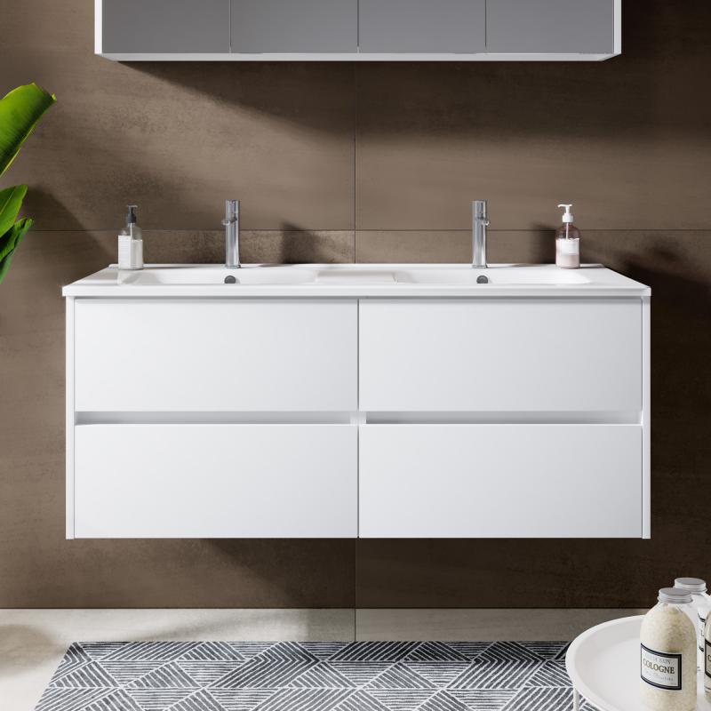 Riho Porto Square double washbasin with vanity unit and mirror cabinet white high gloss