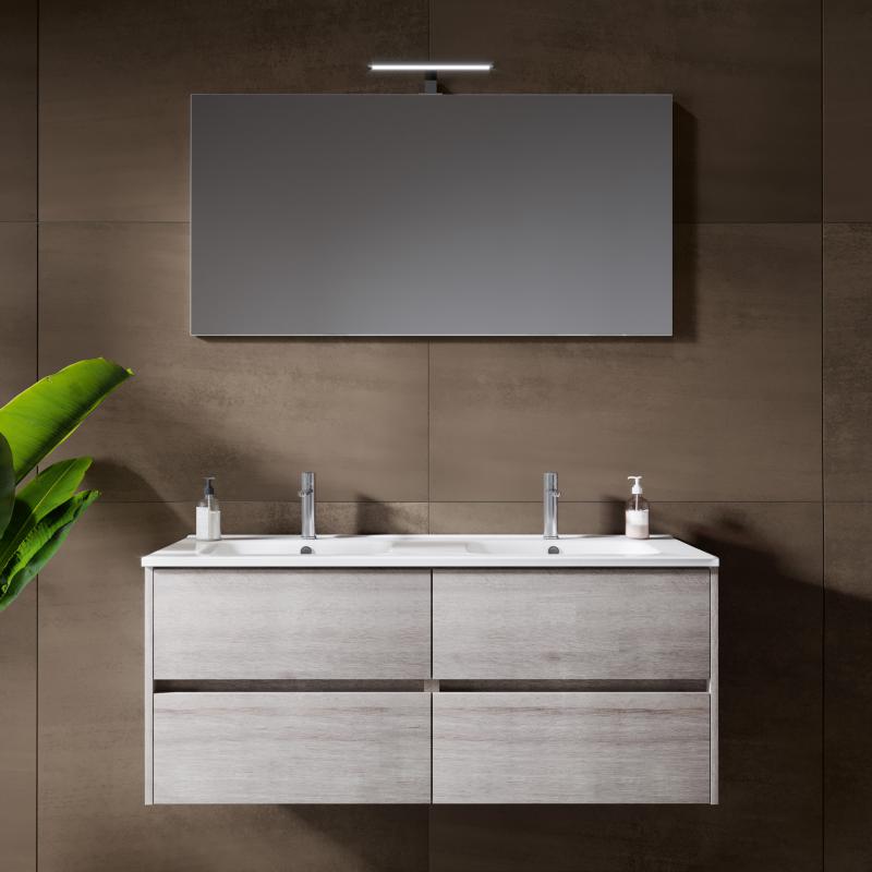 Riho Porto Square double washbasin with vanity unit and mirror grey oak