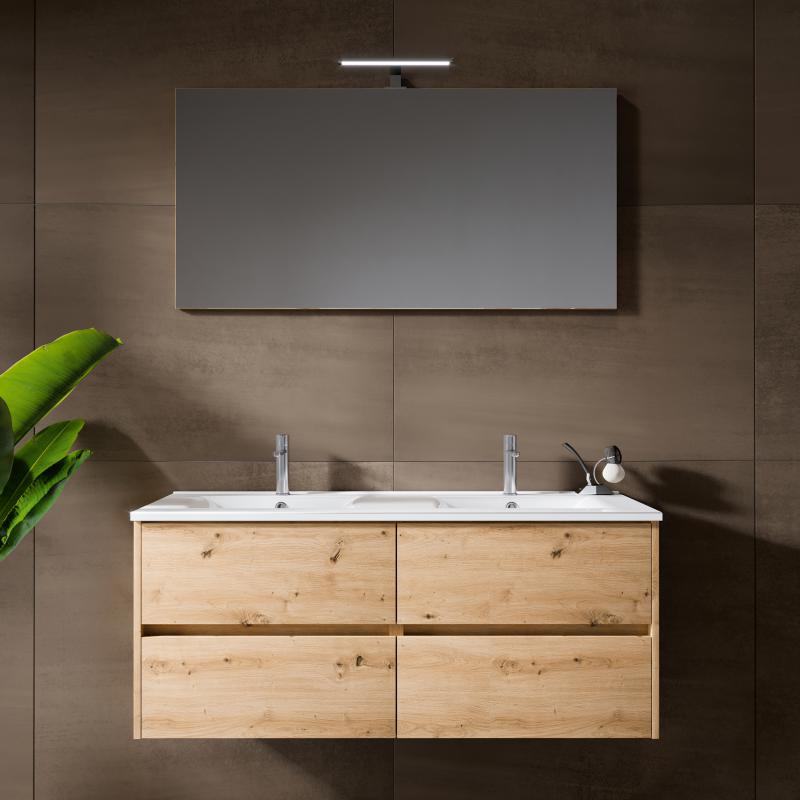 Riho Porto Square double washbasin with vanity unit and mirror light oak