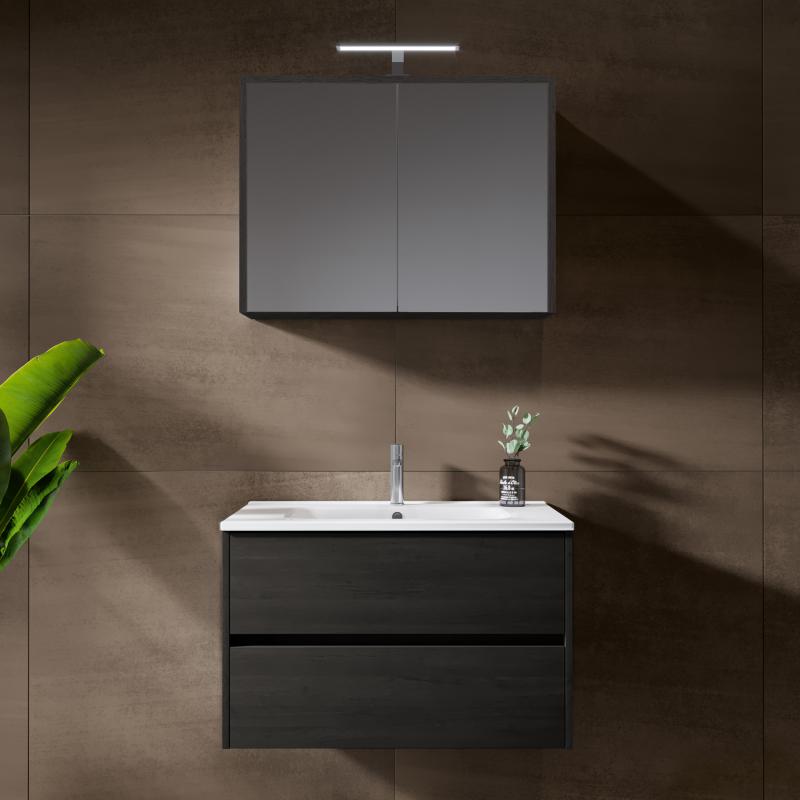 Riho Porto Square Lavabo avec meuble sous-lavabo et armoire de toilette LED, FPO080DP5DP5S13