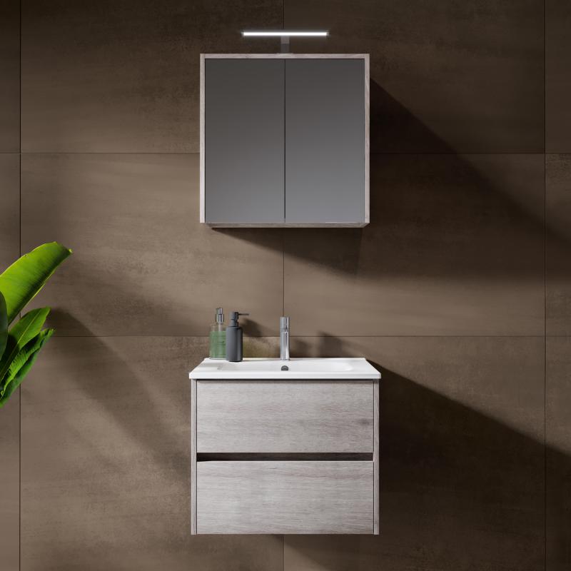 Riho Porto Square washbasin with vanity unit and mirror cabinet grey oak