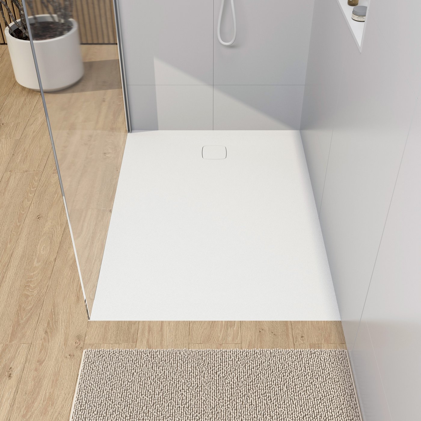 rivea Dia square Rechteck-Duschwanne Steinoptik weiß matt, mit ...