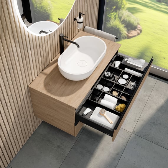 Vicco Armadio Per Lavatrice Fyrk, Rovere Rustico E Nero, 64x165 Cm, Con 2 Ripiani Aperti, Stile Loft - 2