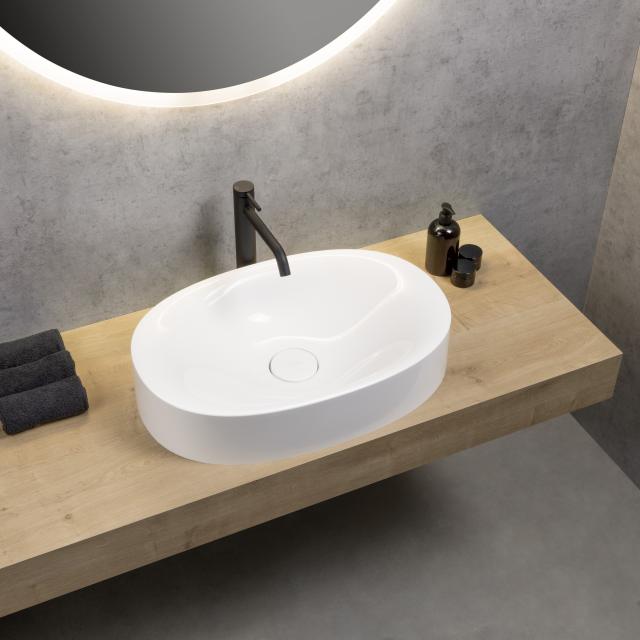 rivea Callisto countertop washbasin W: 60.4 H: 14.1 D: 40.4 cm, with easy-care surface white
