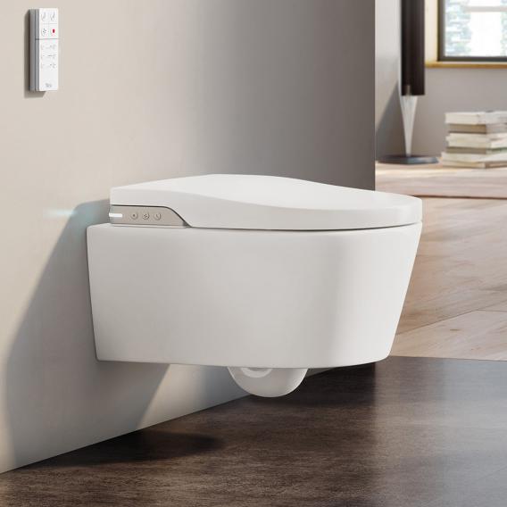 Roca Inspira In-Wash shower toilet, with toilet seat water supply above ceramic toilet