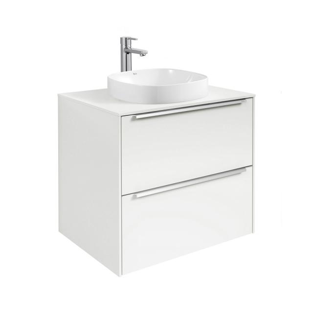 Roca Inspira Lavabo semi-encastré, soft, avec meuble sous-lavabo, 2 tiroirs Façade blanc brillant/corps du meuble blanc brillant