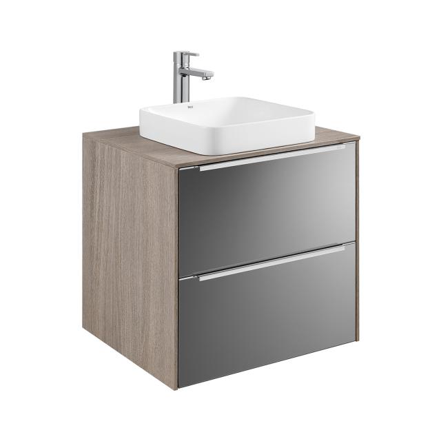 Roca Inspira semi-recessed washbasin square with vanity unit with 2 pull-out compartments front anthracite/mirrored / corpus city oak
