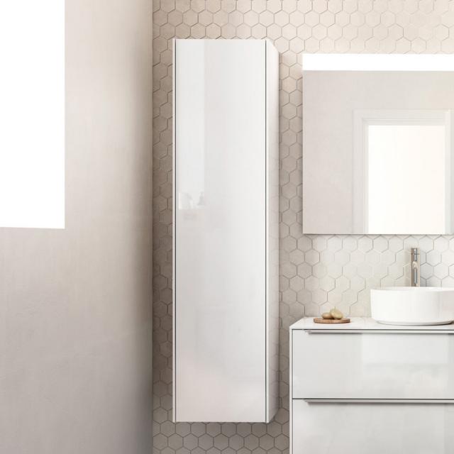 Roca Inspira tall unit with 1 door and 1 mirror white gloss