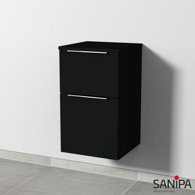 Sanipa 3way Armoire d’appoint avec 2 tiroirs Façade noir mat/corps du meuble noir mat, avec poignée baguette