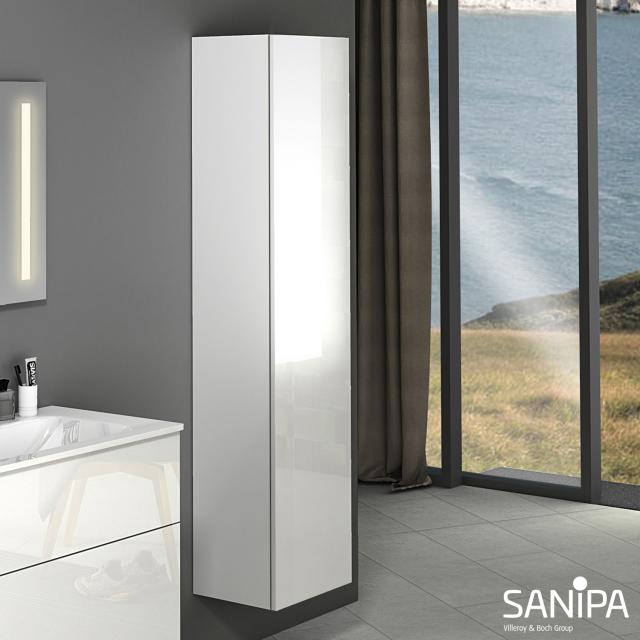 Sanipa 3way tall unit with 1 door front white gloss / corpus white gloss, with tip-on technology