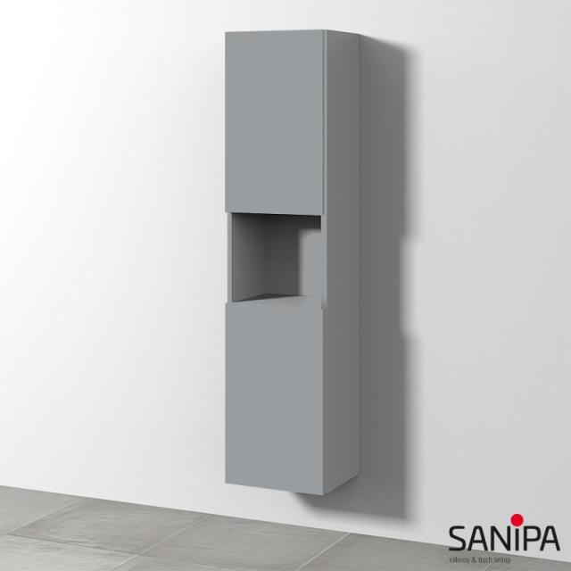 Sanipa 3way tall unit with 2 doors and 1 open compartment front stone grey / corpus stone grey, with recessed handle