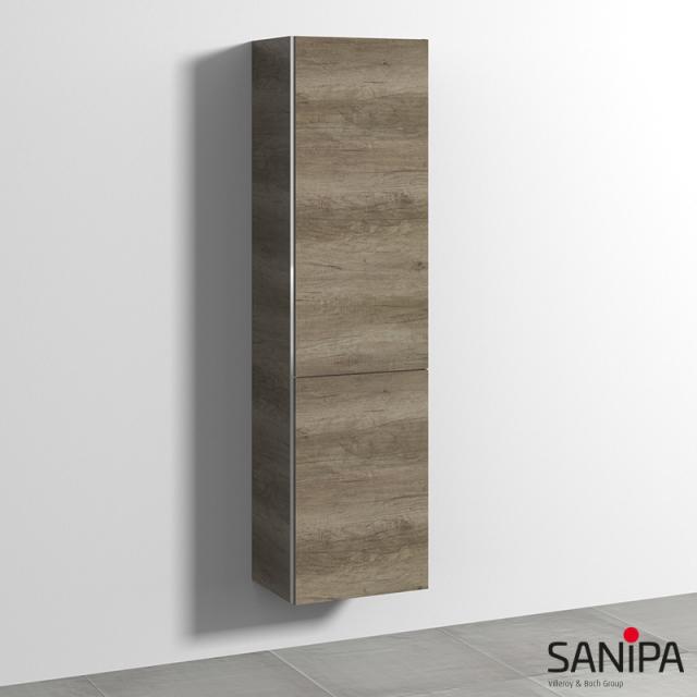 Sanipa 3way tall unit with 1 door and 1 laundry basket front nebraska oak / corpus nebraska oak, with recessed handle