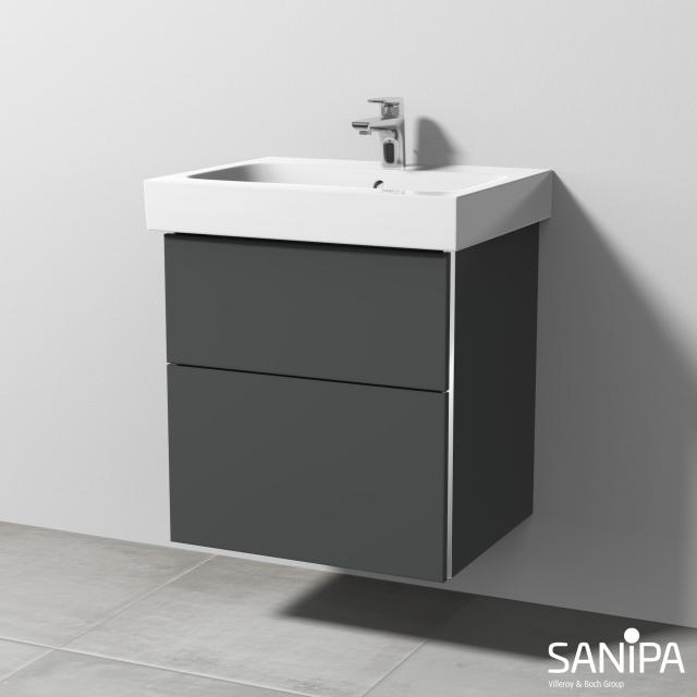 Sanipa 3way vanity unit for iCon washbasin with 2 pull-out compartments front matt anthracite / corpus matt anthracite, with recessed handle