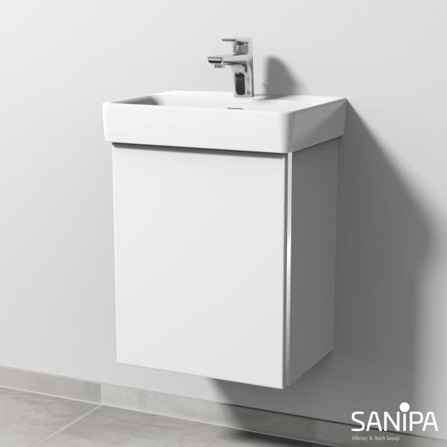 Sanipa 3way vanity unit for Pro S hand washbasin with 1 door front soft white / corpus soft white, with recessed handle