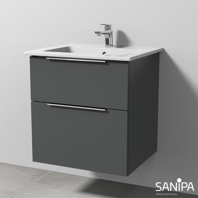 Sanipa 3way washbasin Venticello vanity unit with 2 pull-out compartments front matt anthracite / corpus matt anthracite, with handle strip