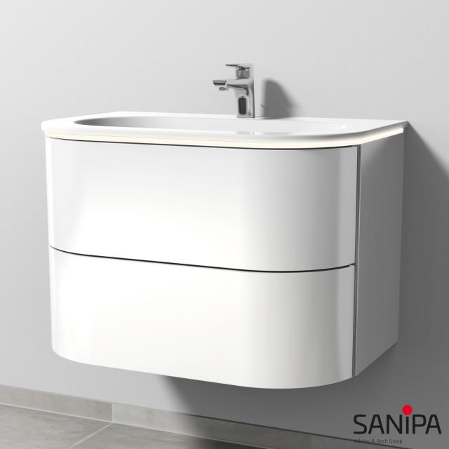 Sanipa 4balance washbasin with vanity unit with 2 pull-out compartments front white gloss / corpus white gloss, with recessed handle