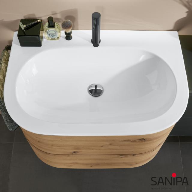 Sanipa 4balance washbasin with vanity unit with 2 pull-out compartments oak natural touch, with recessed handle