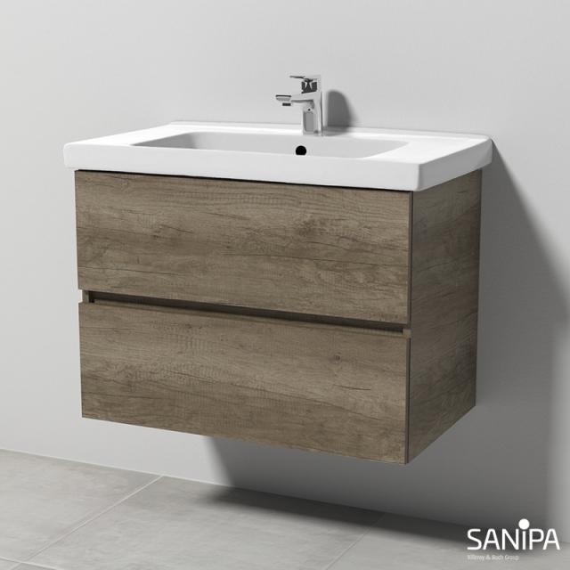 Sanipa Solo One Harmonia washbasin with vanity unit with 2 pull-out compartments front nebraska oak / corpus nebraska oak