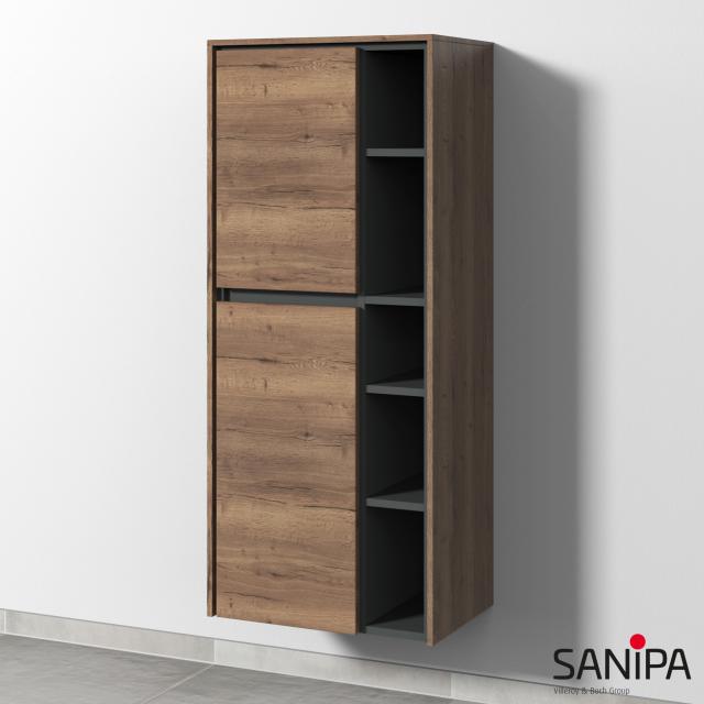 Sanipa TwigaGlas storage cupboard with 2 doors front tobacco oak / corpus tobacco oak