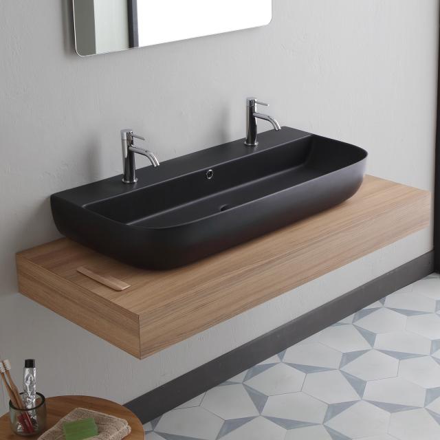 Scarabeo Glam double countertop or wall-mounted basin matt black, with BIO System coating
