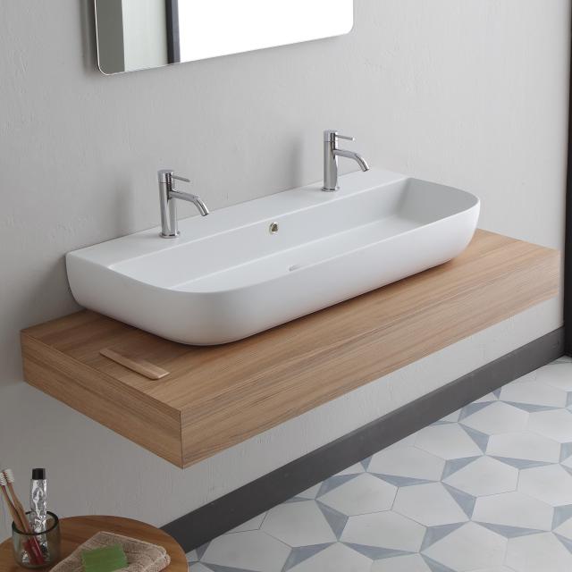 Scarabeo Glam double countertop or wall-mounted basin matt white, with BIO System coating