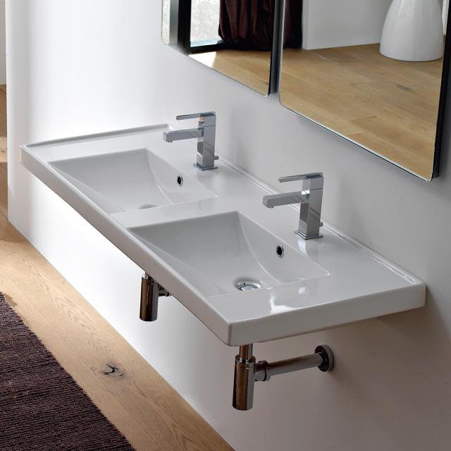 Scarabeo ML drop-in or wall-mounted double washbasin white, with BIO system coating