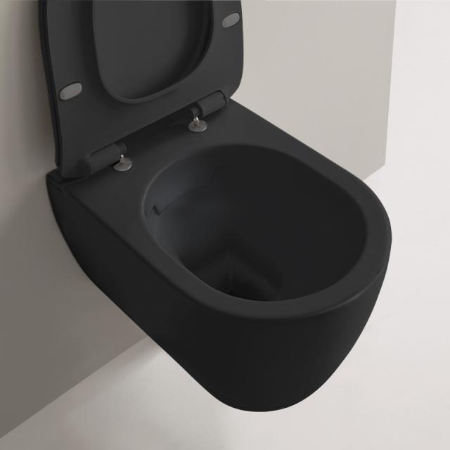 Scarabeo Moon wall-mounted washdown toilet rimless, matt black, with BIO System coating