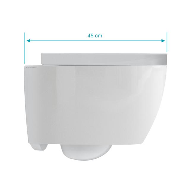 Scarabeo Moon wall-mounted, washdown toilet with toilet seat, rimless, short version white, with BIO System coating