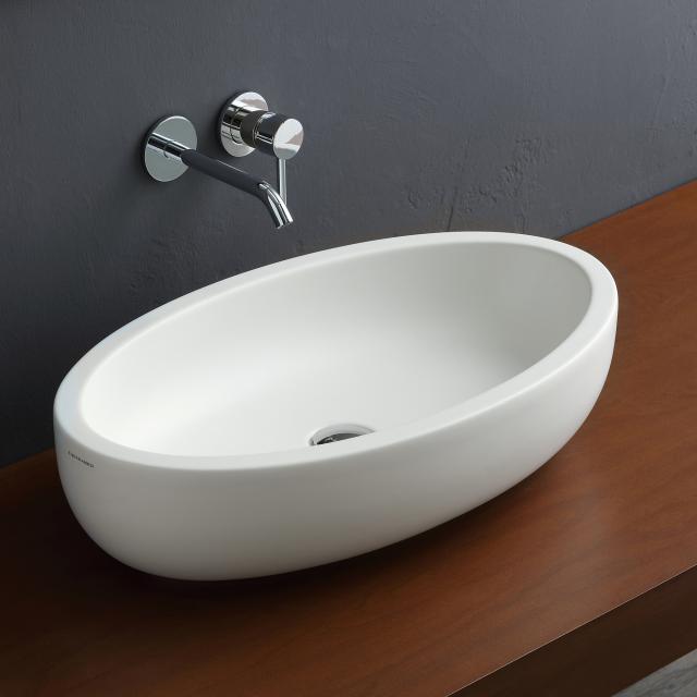 Scarabeo Planet oval countertop washbasin matt white, with BIO system coating