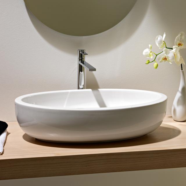 Scarabeo Planet oval countertop washbasin white, with BIO system coating