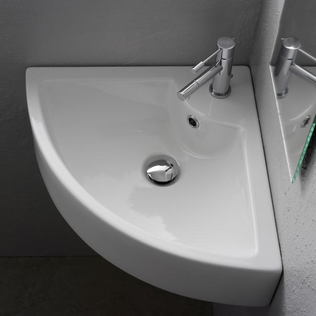 Scarabeo Square E corner countertop or wall-mounted washbasin white, with BIO system coating