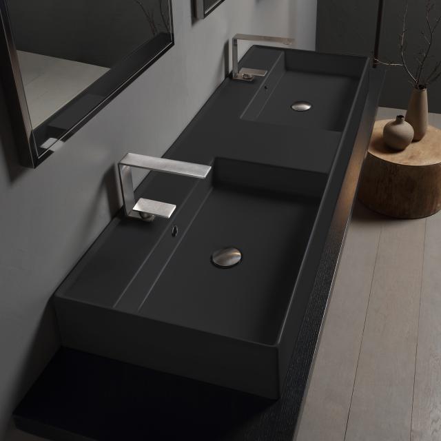 Scarabeo Teorema 2.0 double countertop or wall-mounted hand washbasin matt black, with BIO system coating