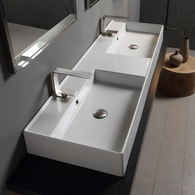 Scarabeo Teorema 2.0 double countertop or wall-mounted hand washbasin white, with BIO system coating