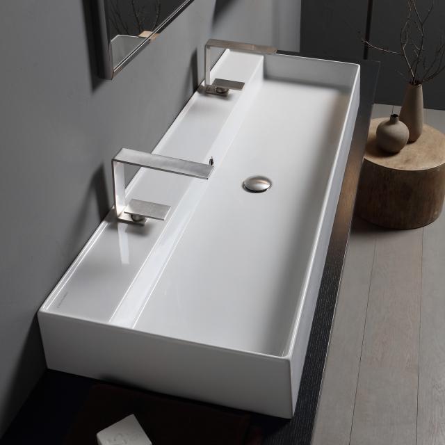 Scarabeo Teorema 2.0 double countertop or wall-mounted washbasin white, with BIO system coating