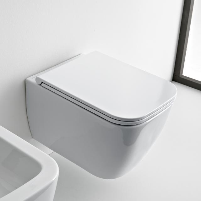 Scarabeo Teorema 2.0 wall-mounted, washdown toilet with toilet seat, rimless white, with BIO System coating