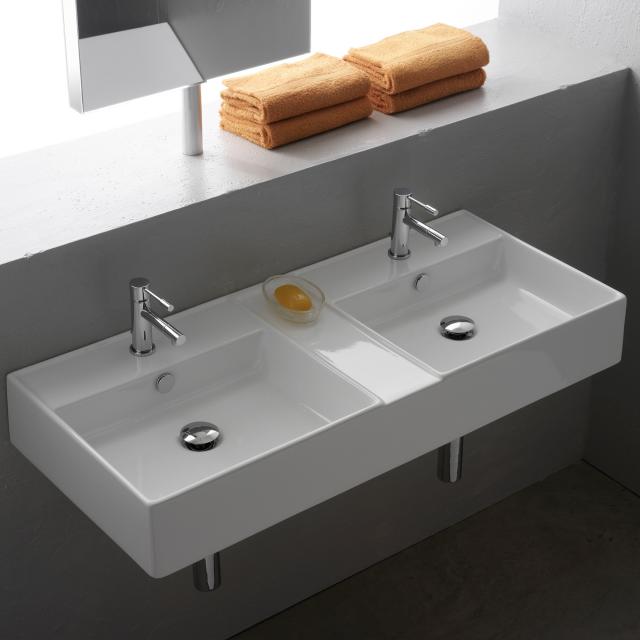 Scarabeo Teorema R double countertop or wall-mounted washbasin white, with BIO system coating