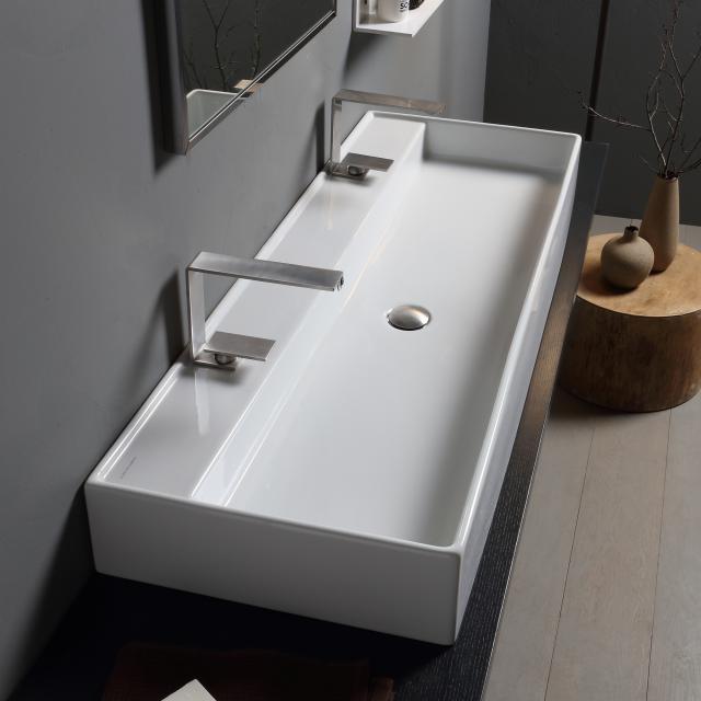 Scarabeo Teorema RB double countertop or wall-mounted washbasin white, with BIO system coating