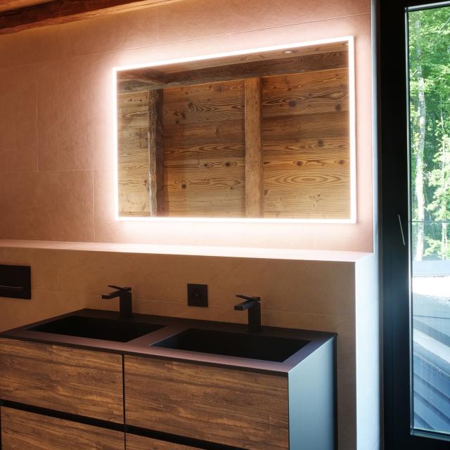 Schneider A-LINE mirror with LED lighting silver anodised, with sound system